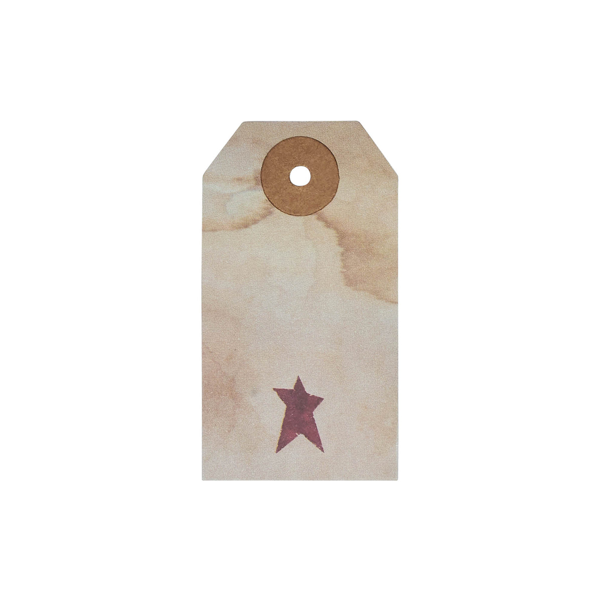 Primitive Star Tea Stained Paper Tag Burgundy 2.75x1.5 w/ Twine Set of 50