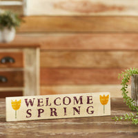 Welcome Spring Wooden Sign 3x14