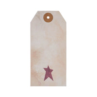 Primitive Star Tea Stained Paper Tag Burgundy 4.75x2.25 w/ Twine Set of 50