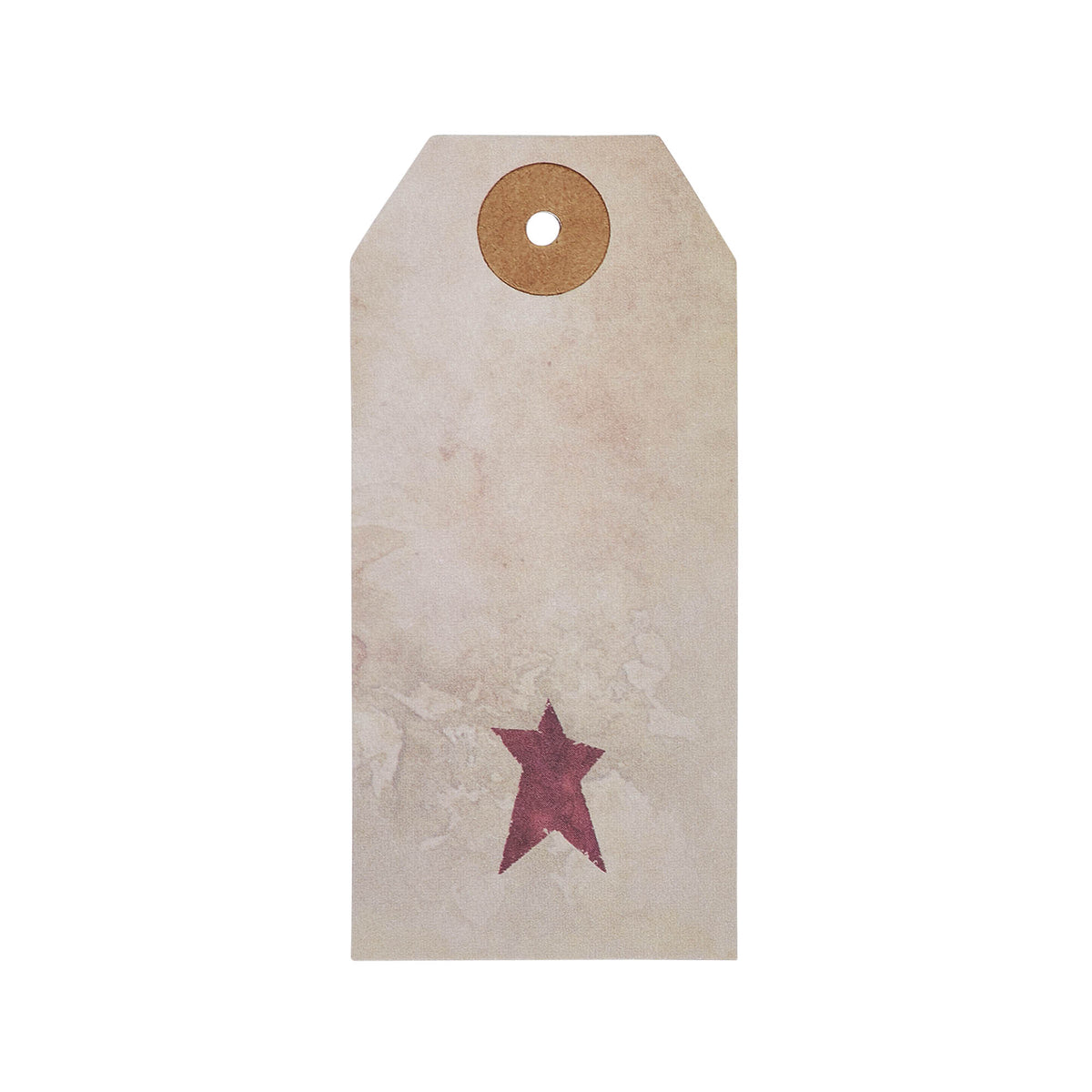 Primitive Star Tea Stained Paper Tag Burgundy 3.75x1.75 w/ Twine Set of 50