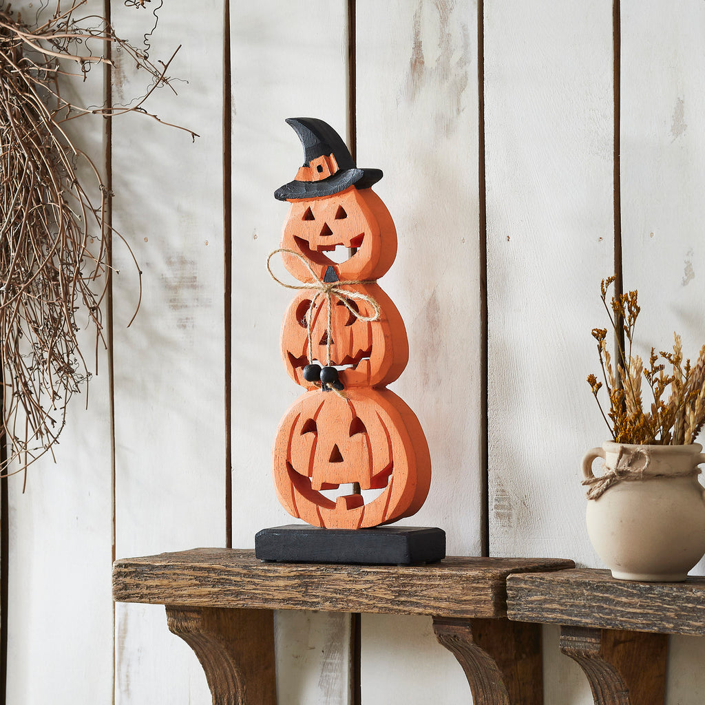 Stacked Wooden Jack O Lantern 14.25in Tall Rustic Farmhouse Halloween ...