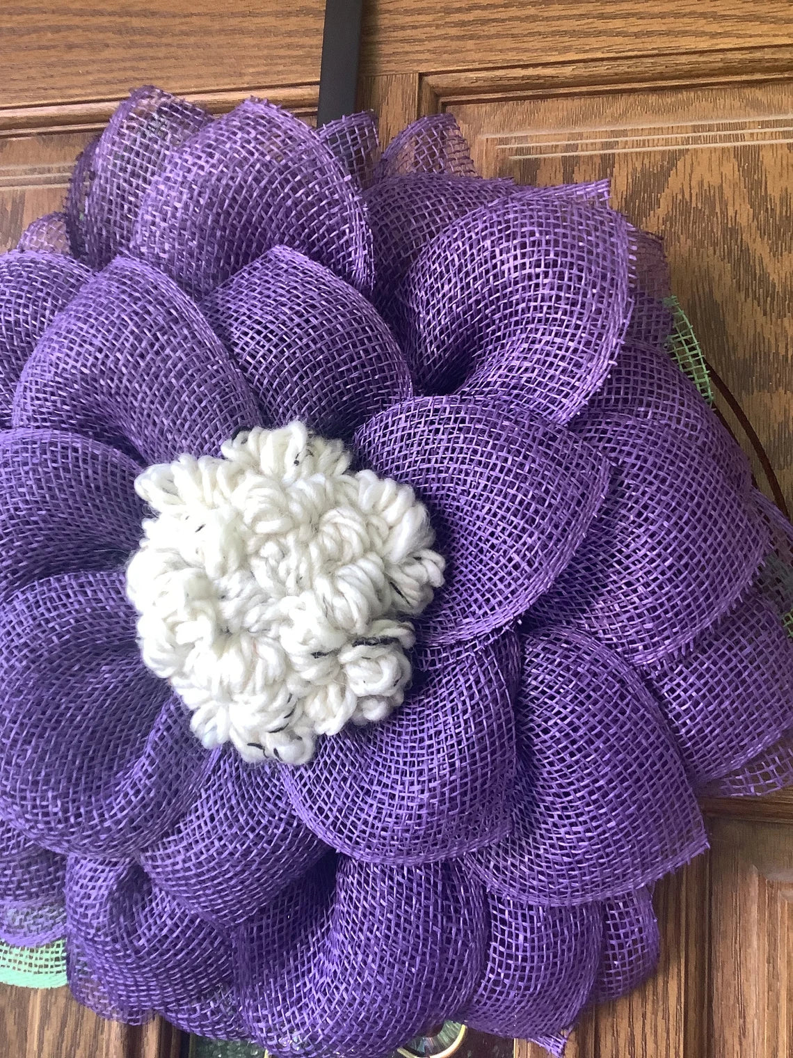 Purple Mesh Flower Wreath for Front Door, Spring Wreath