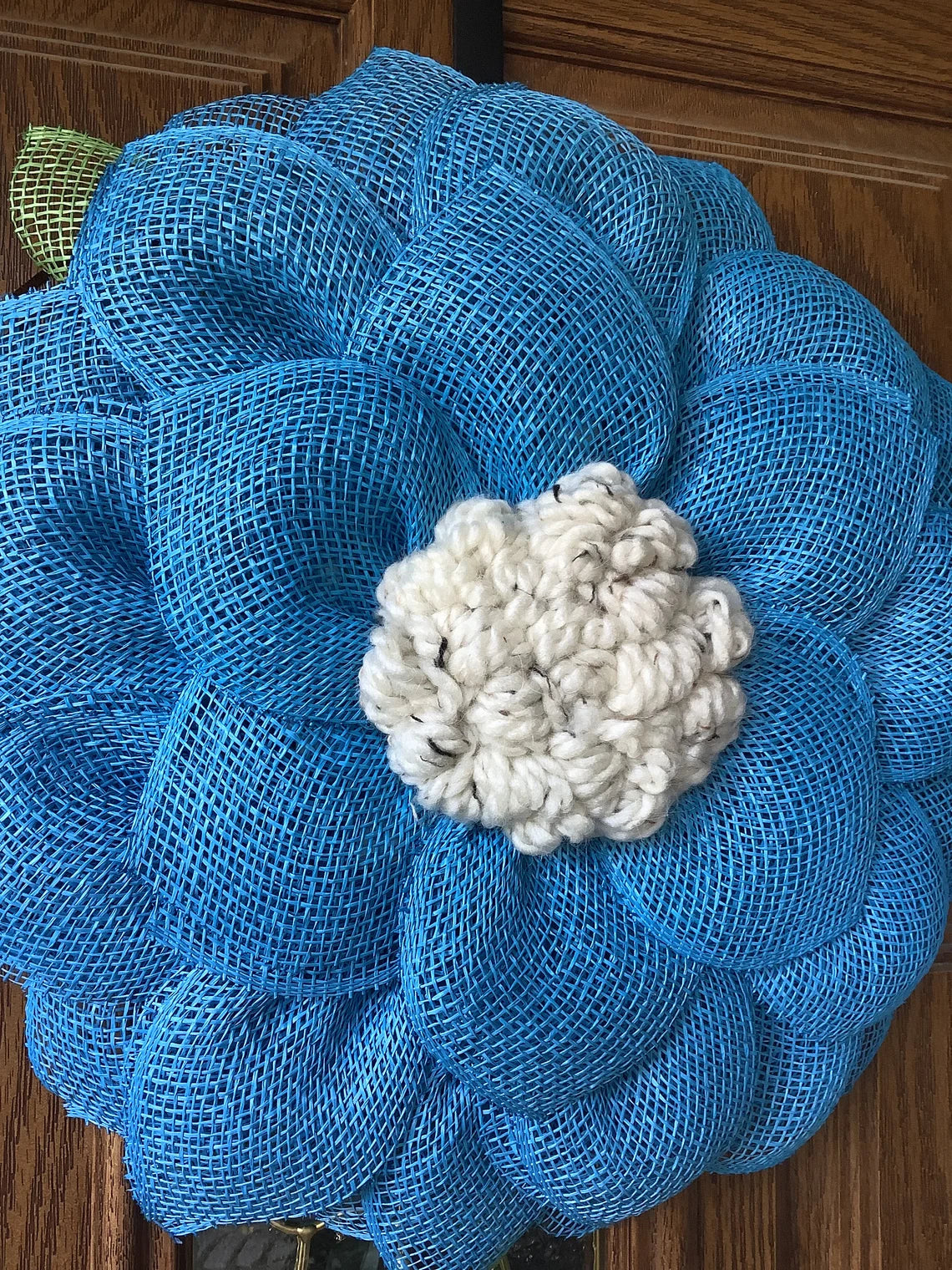Blue Mesh Flower Wreath for Front Door