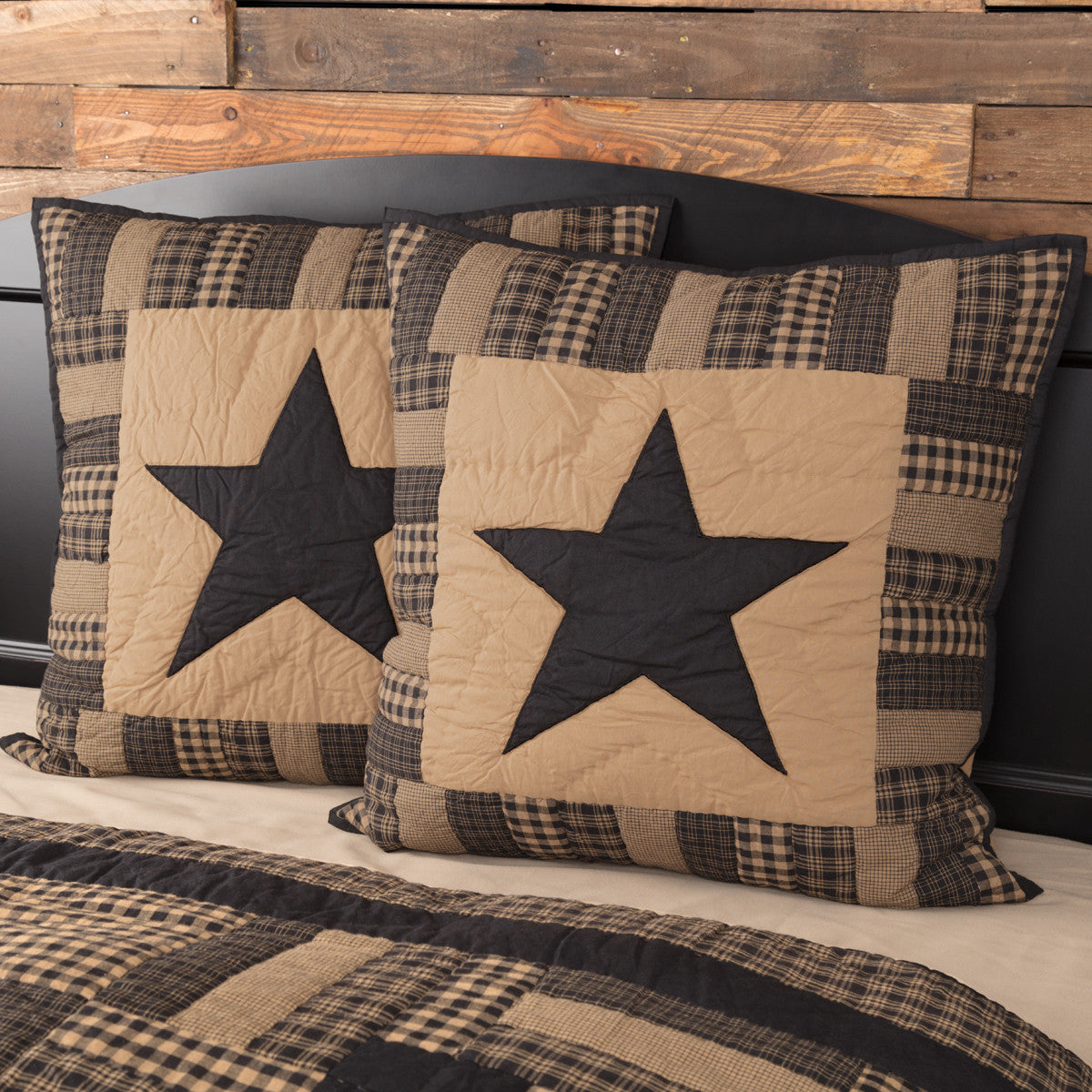 Black Check Star Quilted Collection EURO SHAM