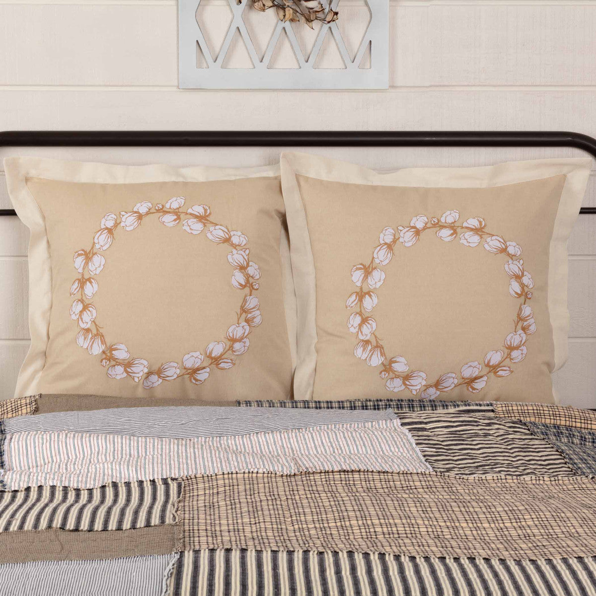 VHC Brands Ashmont Cotton Wreath Fabric Euro Shams