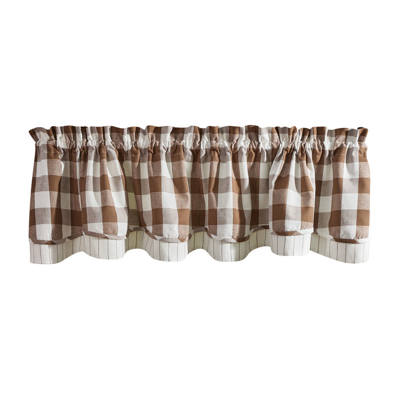 WICKLOW LINED LAYERED VALANCE 16" L-BROWN AND CREAM