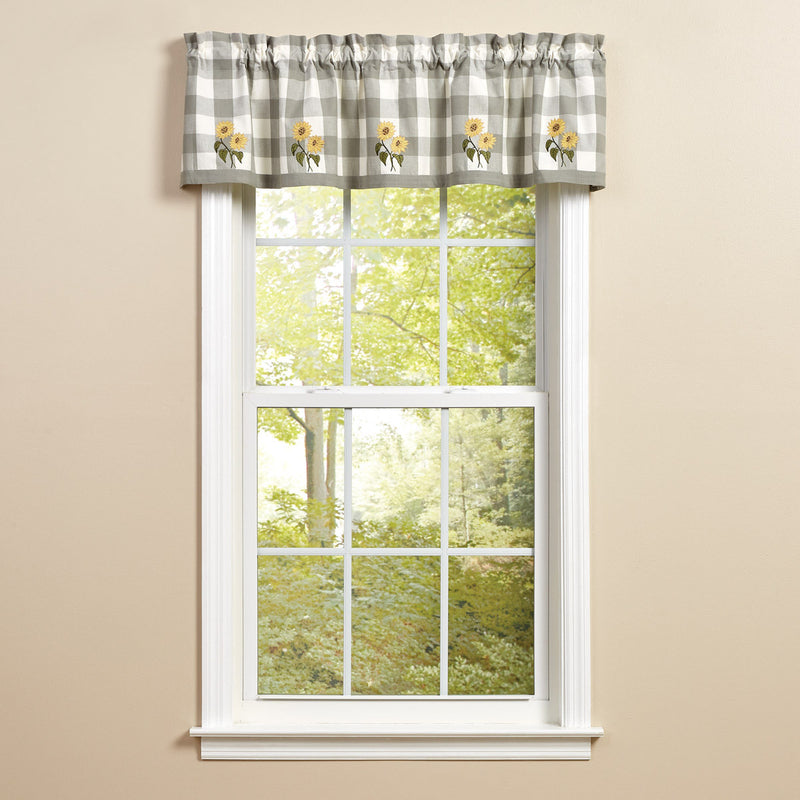 WICKLOW CHECK SUNFLOWER EMBROIDERED LINED VALANCE  60X14"