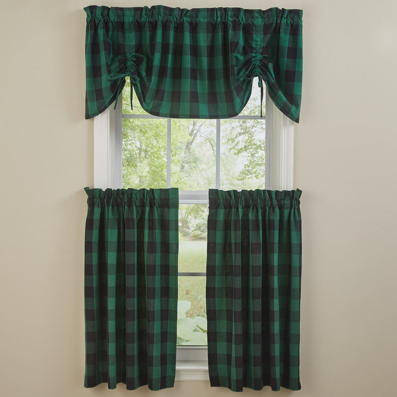 WICKLOW CHECK LINED FARMHOUSE VALANCE - FOREST 60X20"