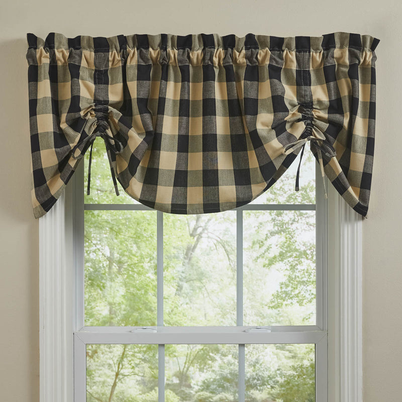 WICKLOW CHECK LINED FARMHOUSE VALANCE - BLACK 60X20"