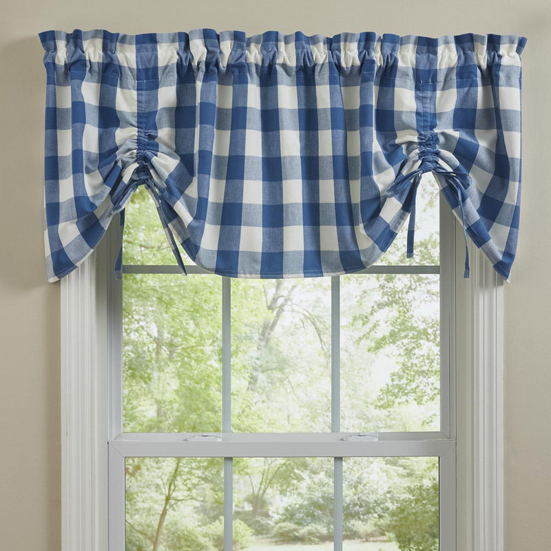WICKLOW CHECK LINED FARMHOUSE VALANCE - CHINA BLUE 60X20"