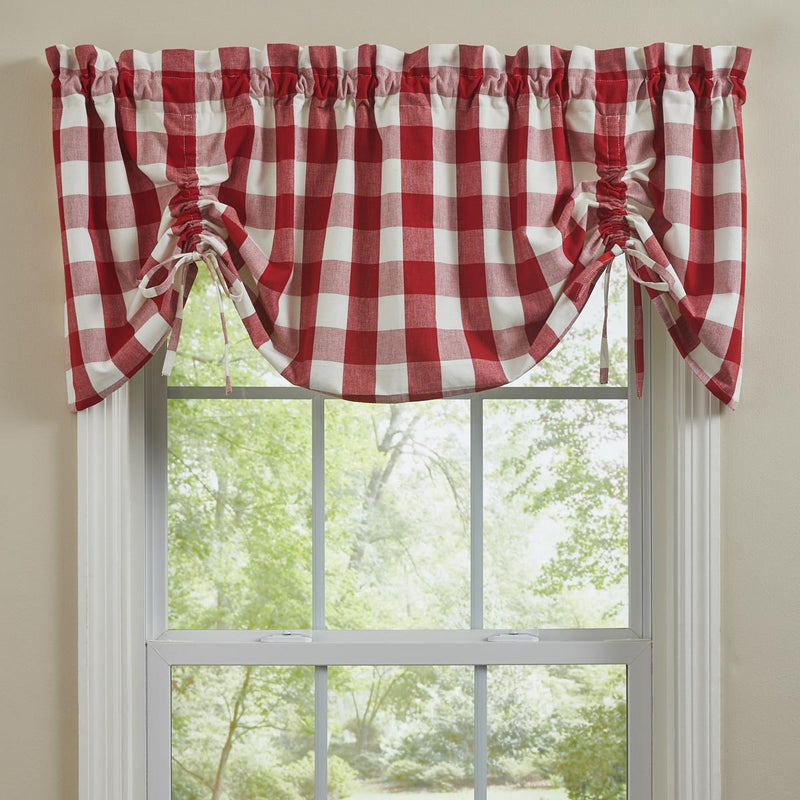 WICKLOW CHECK LINED FARMHOUSE VALANCE - RED & CREAM 60X20"