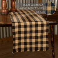 Burlap Black Check Runner Fringed 13x48