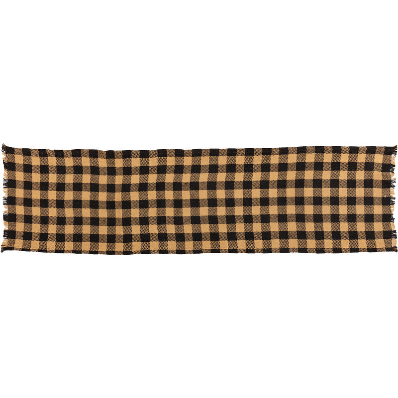 Burlap Black Check Runner Fringed 13x48