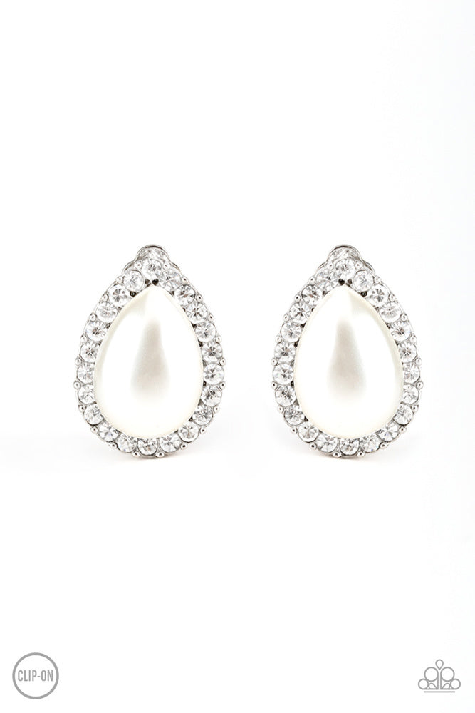 Paparazzi Old Hollywood Opulence- White Clip-On Earrings