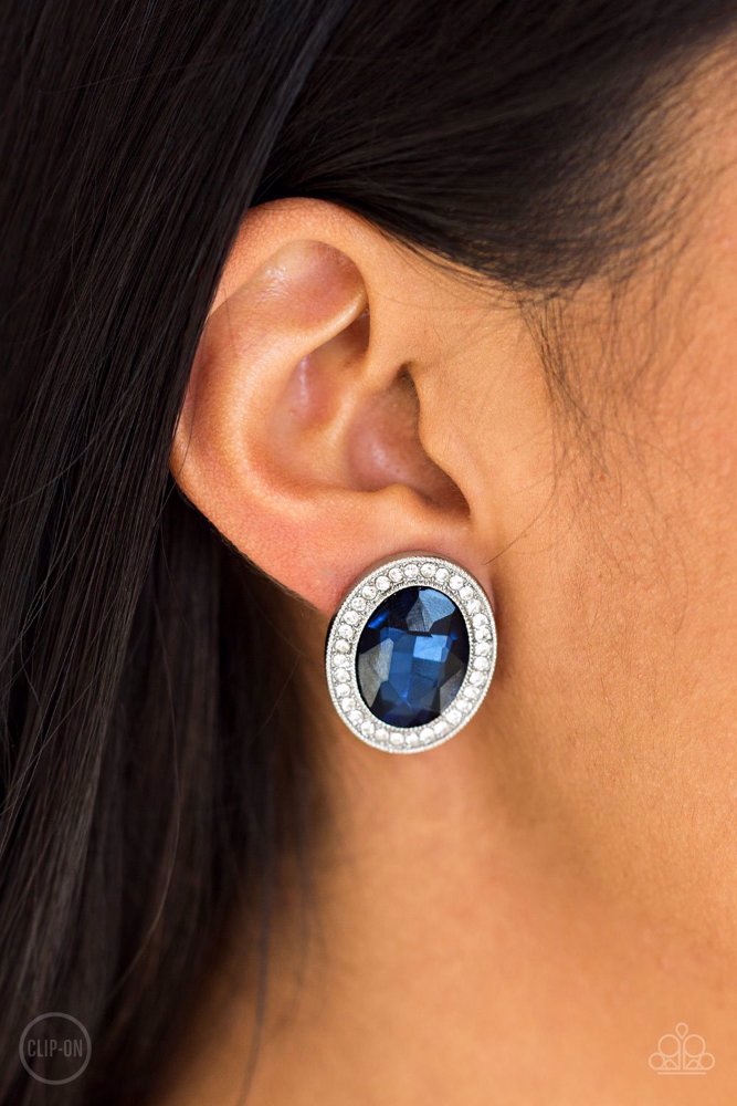 Paparazzi Only FAME in Town - Blue Clip-On Earrings