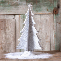 18-Inch Primitive Tin Christmas Tree in Rustic White Wash