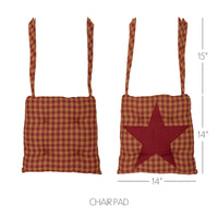 Burgundy Star Country Vintage Tan Burgundy Check Chair Pad 14x14 - VHC Brands
