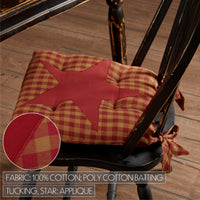 Burgundy Star Country Vintage Tan Burgundy Check Chair Pad 14x14 - VHC Brands