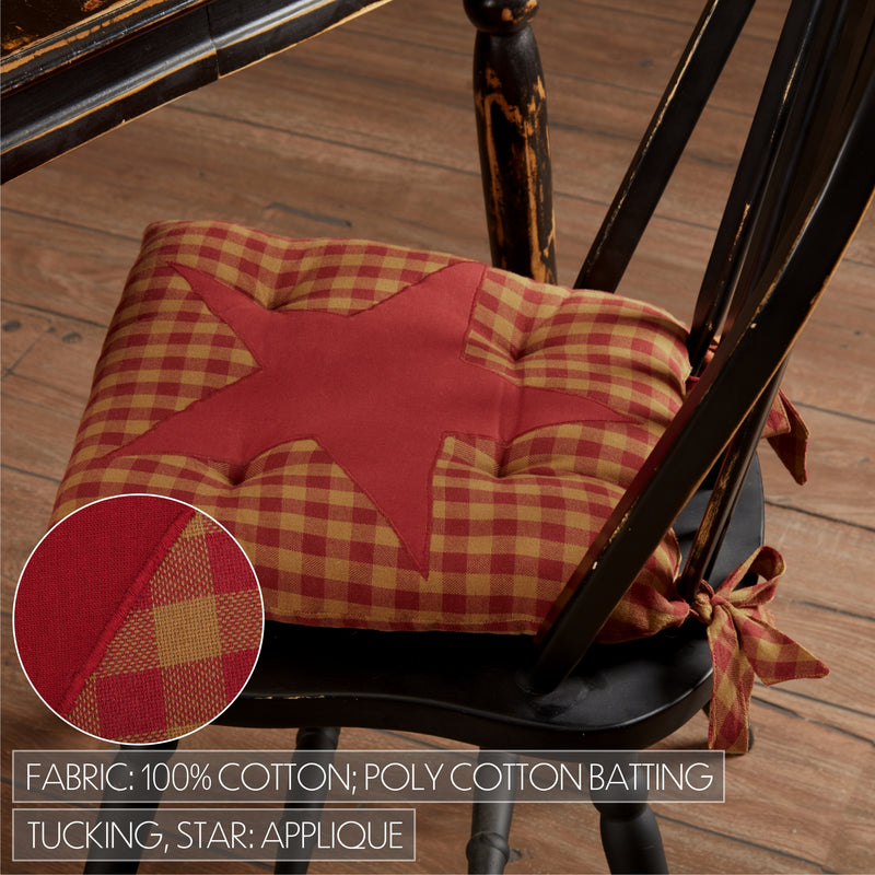 Burgundy Star Country Vintage Tan Burgundy Check Chair Pad 14x14 - VHC Brands