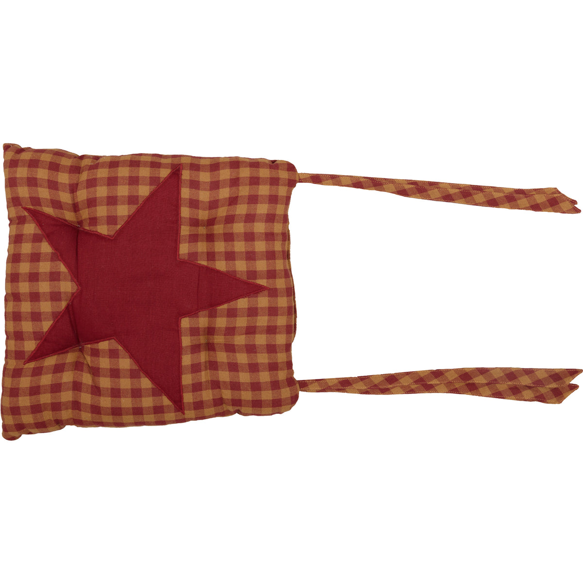 Burgundy Star Country Vintage Tan Burgundy Check Chair Pad 14x14 - VHC Brands