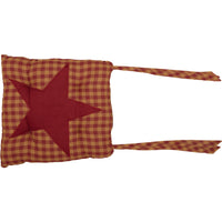 Burgundy Star Country Vintage Tan Burgundy Check Chair Pad 14x14 - VHC Brands