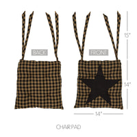 Black Star Farmhouse Prim Country Black Tan Check Chair Pad 14x14 - VHC Brands