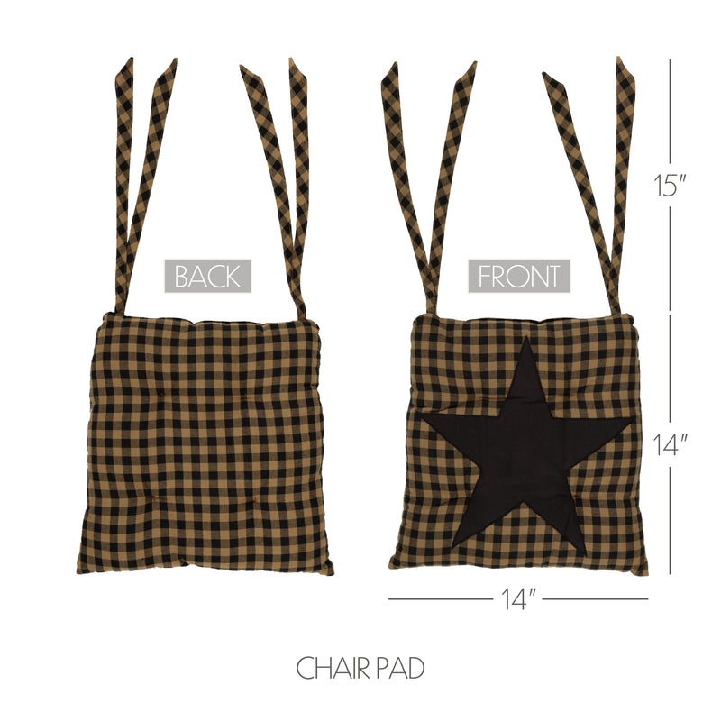 Black Star Farmhouse Prim Country Black Tan Check Chair Pad 14x14 - VHC Brands