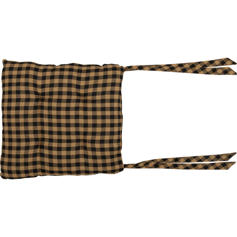 Black Star Farmhouse Prim Country Black Tan Check Chair Pad 14x14 - VHC Brands