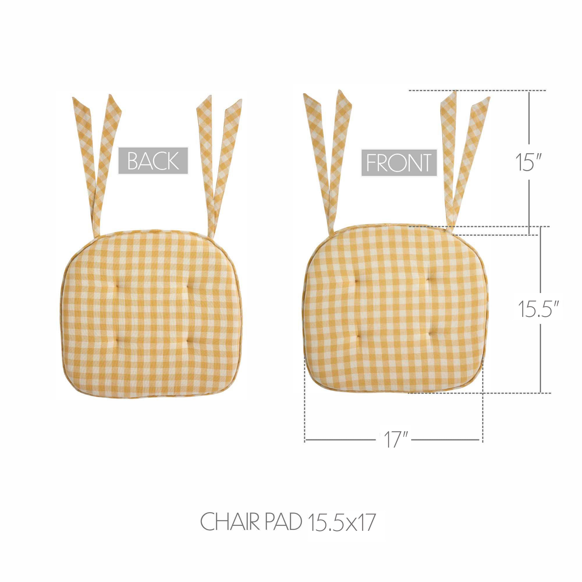 Golden Honey Yellow Check Farmhouse Vintage Chair Pad 15.5x17 - VHC Brands