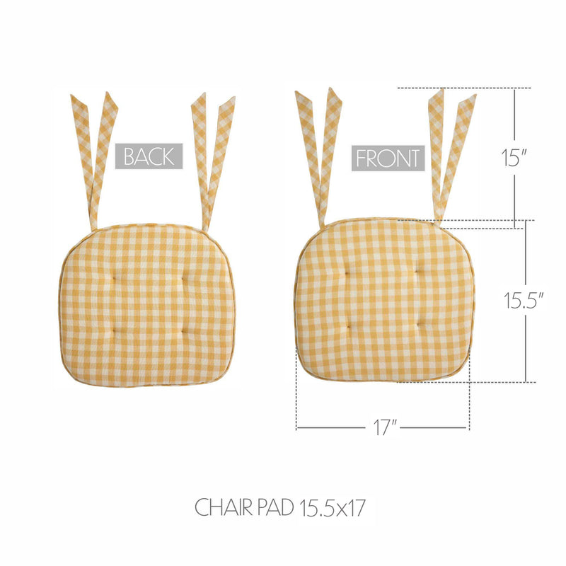 Golden Honey Yellow Check Farmhouse Vintage Chair Pad 15.5x17 - VHC Brands