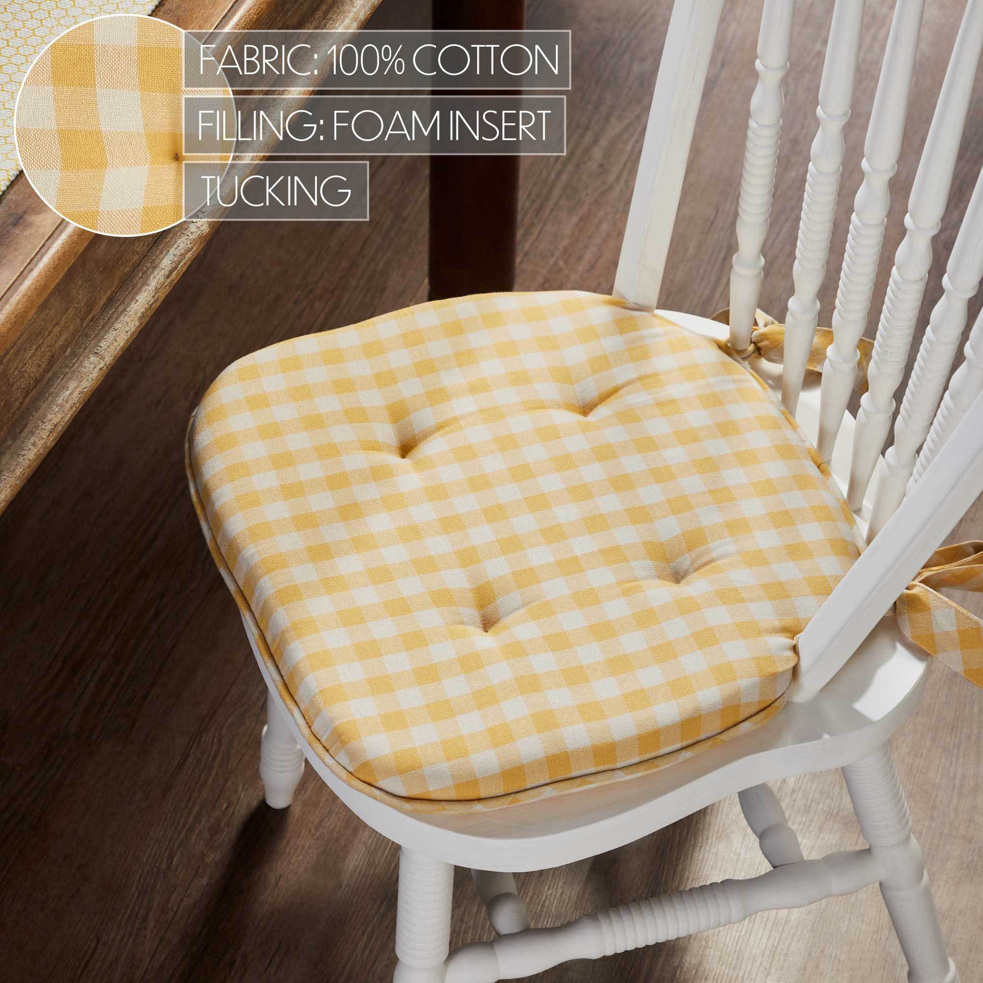 Golden Honey Yellow Check Farmhouse Vintage Chair Pad 15.5x17 - VHC Brands