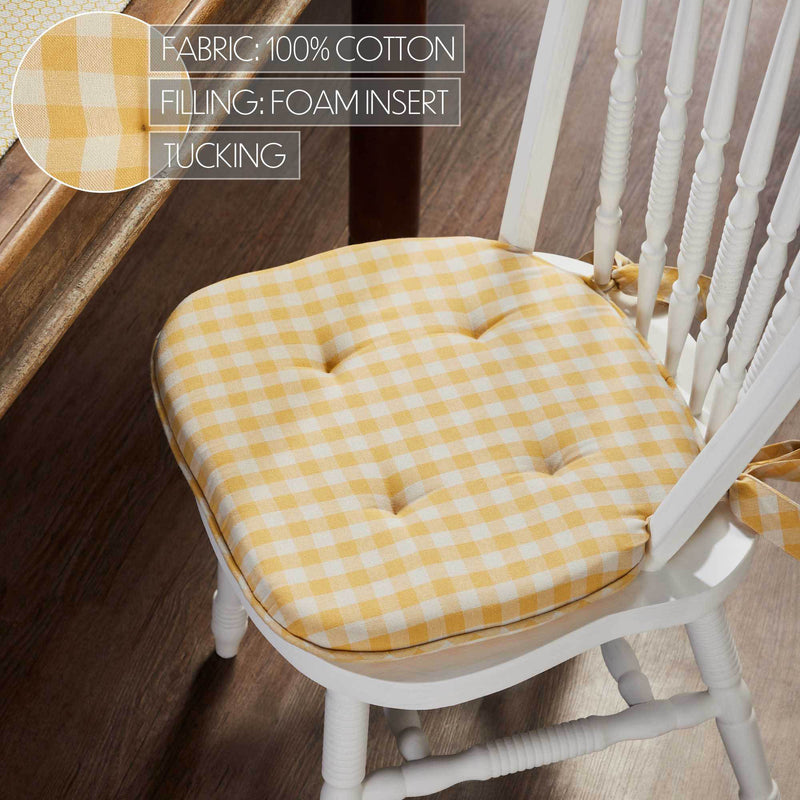 Golden Honey Yellow Check Farmhouse Vintage Chair Pad 15.5x17 - VHC Brands