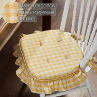 Golden Honey Yellow Ruffled Check Vintage Chic Chair Pad 15.5x17 - VHC Brands
