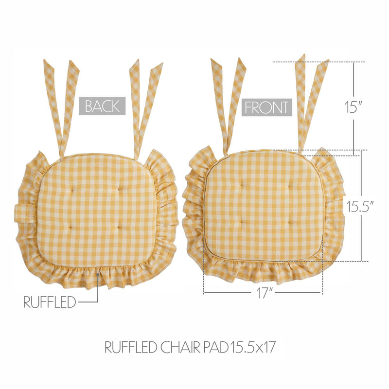 Golden Honey Yellow Ruffled Check Vintage Chic Chair Pad 15.5x17 - VHC Brands