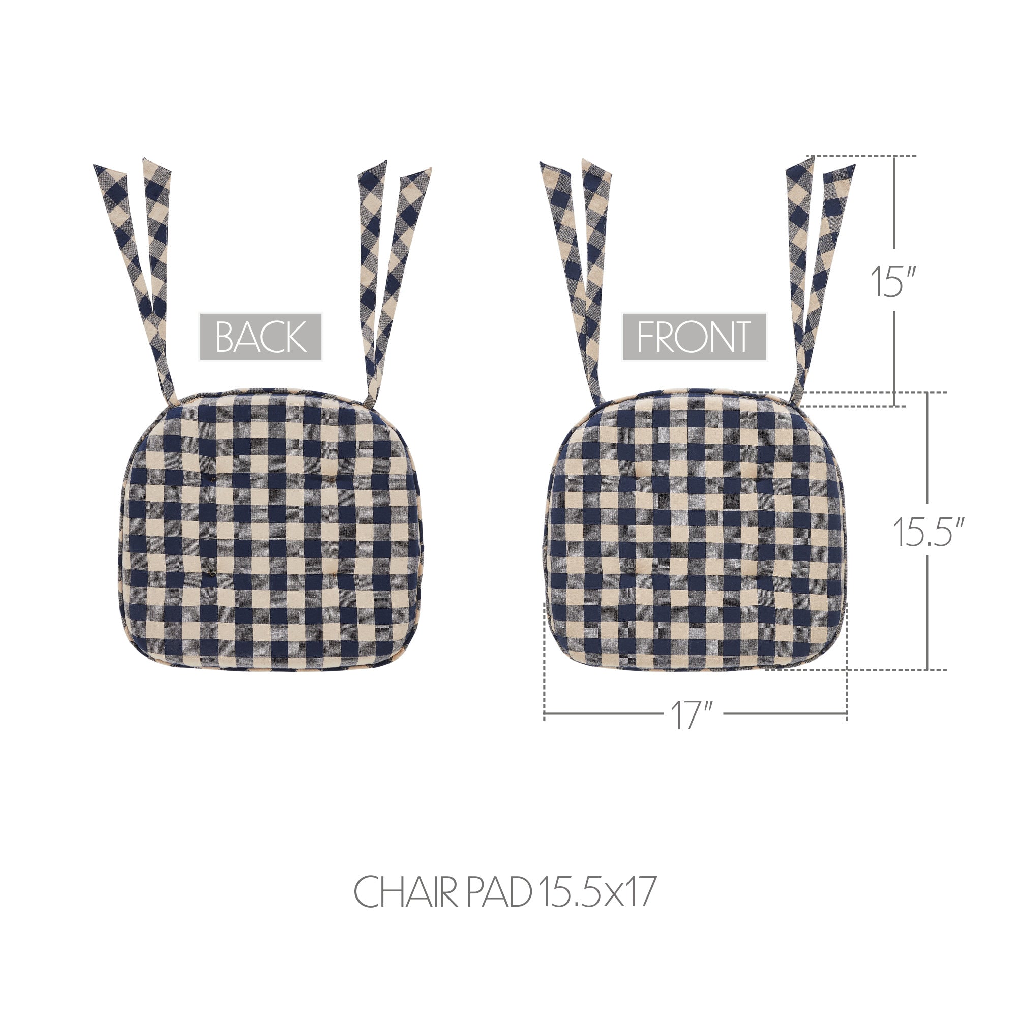 My Country Navy Natural Check Farmhouse Country Chair Pad 15.5x17 - VHC Brands