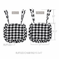 Annie Black White Ruffled Check Farmhouse Country Chair Pad 15.5x17 - VHC Brands