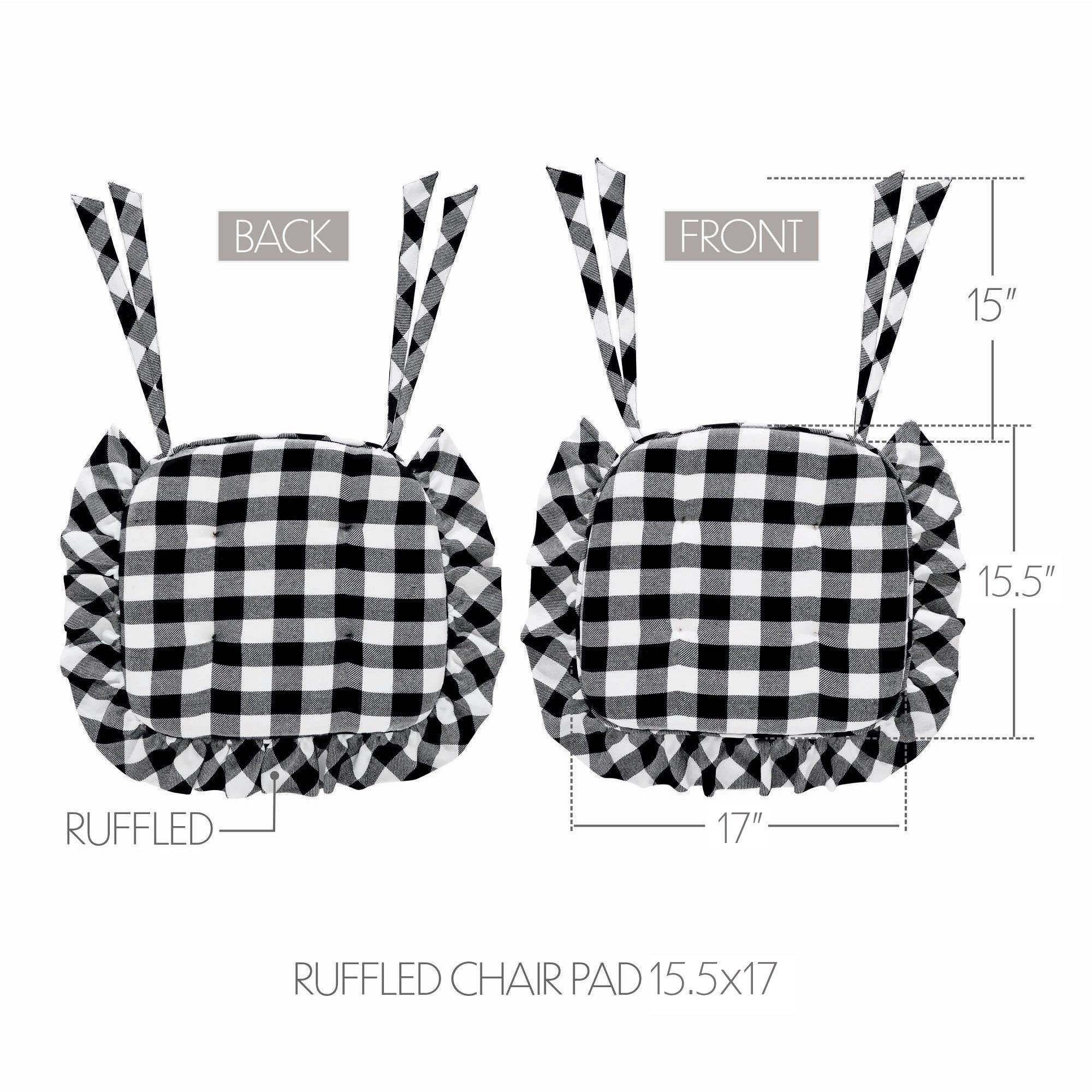 Annie Black White Ruffled Check Farmhouse Country Chair Pad 15.5x17 - VHC Brands