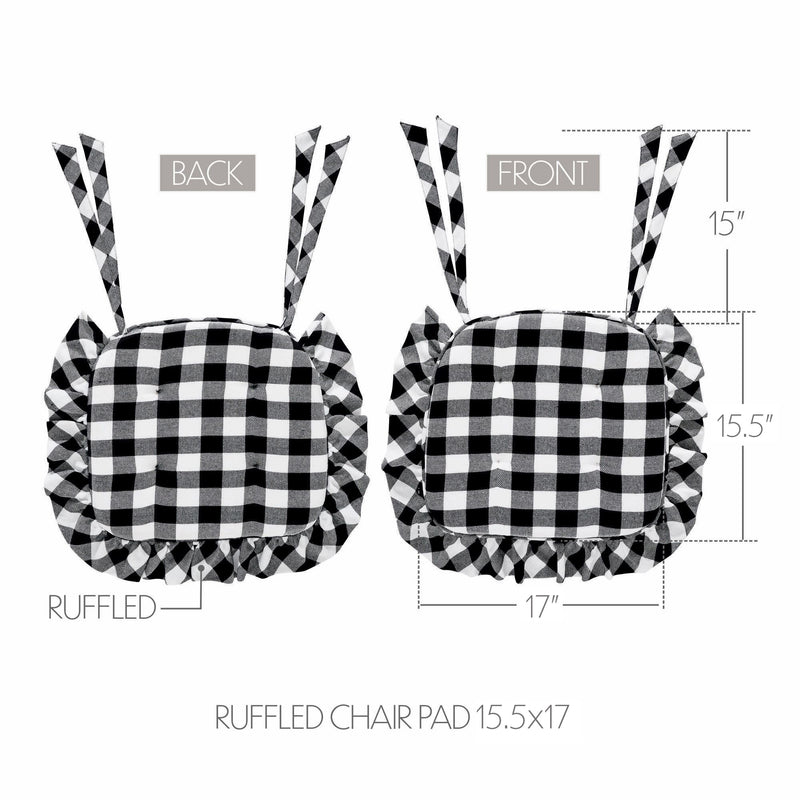 Annie Black White Ruffled Check Farmhouse Country Chair Pad 15.5x17 - VHC Brands