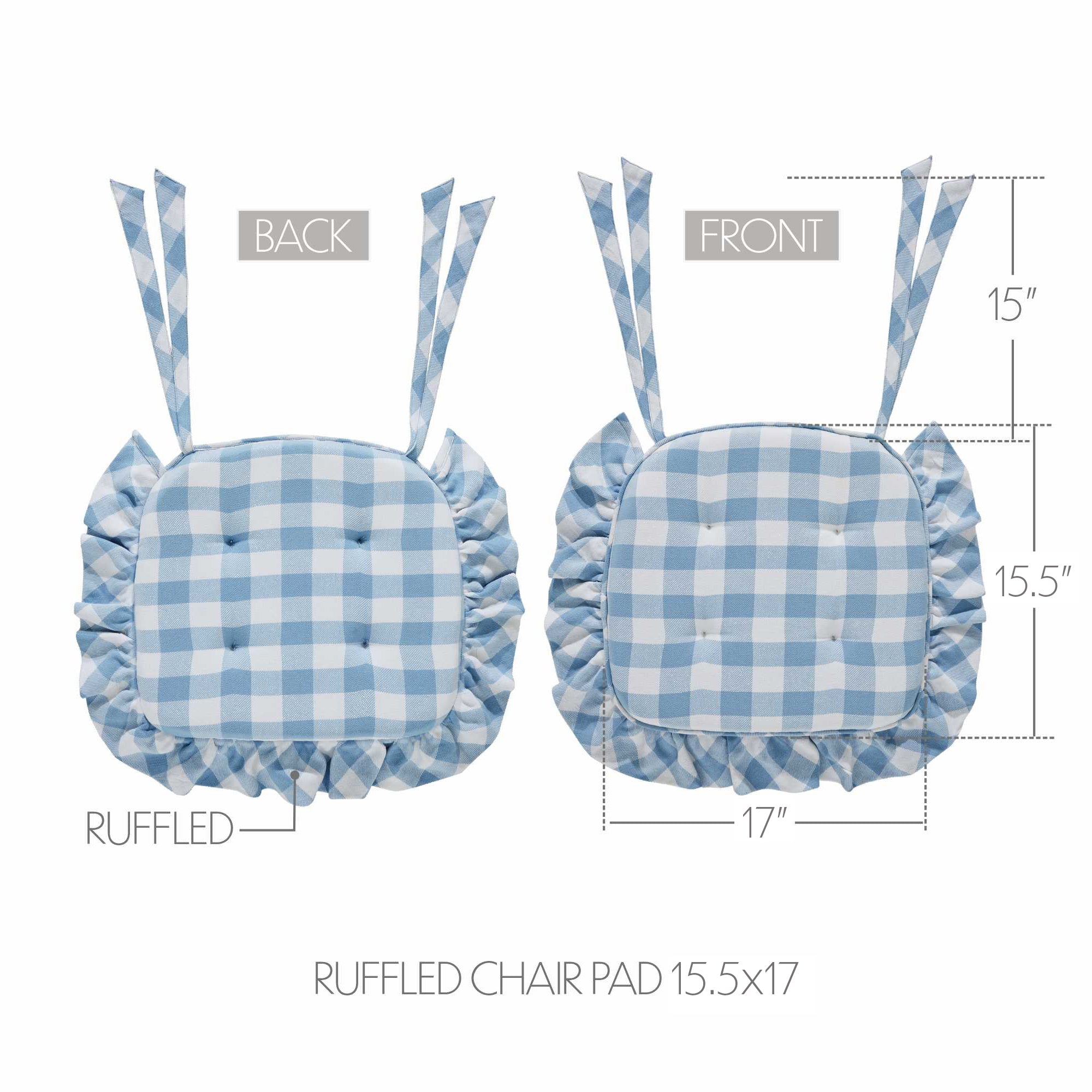 Annie Blue White Ruffled Check Farmhouse Country Chair Pad 15.5x17 - VHC Brands