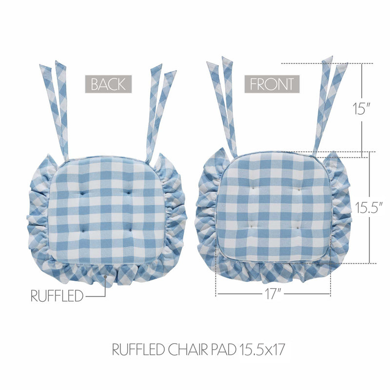 Annie Blue White Ruffled Check Farmhouse Country Chair Pad 15.5x17 - VHC Brands