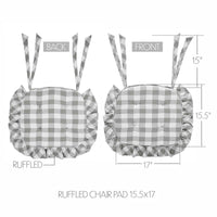 Annie Grey White Ruffled Check Farmhouse Country Chair Pad 15.5x17 - VHC Brands