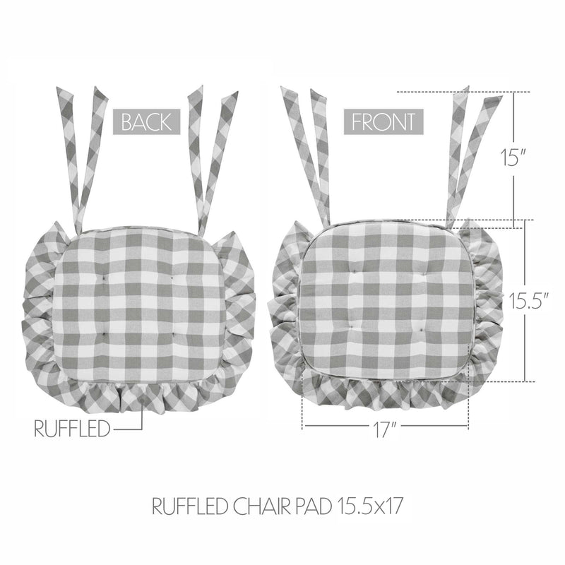 Annie Grey White Ruffled Check Farmhouse Country Chair Pad 15.5x17 - VHC Brands