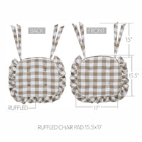 Annie Portabella Tan Ruffled Check Farmhouse Chic Chair Pad 15.5x17 - VHC Brands