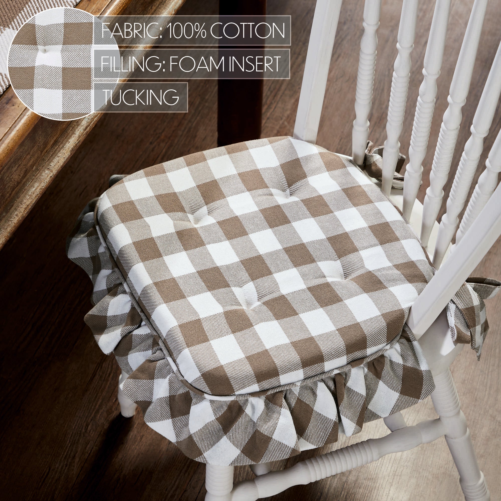Annie Buffalo Check Portabella Ruffled Chair Pad 16.5x18 BACKORDERED Beth s Country Primitive Home Decor