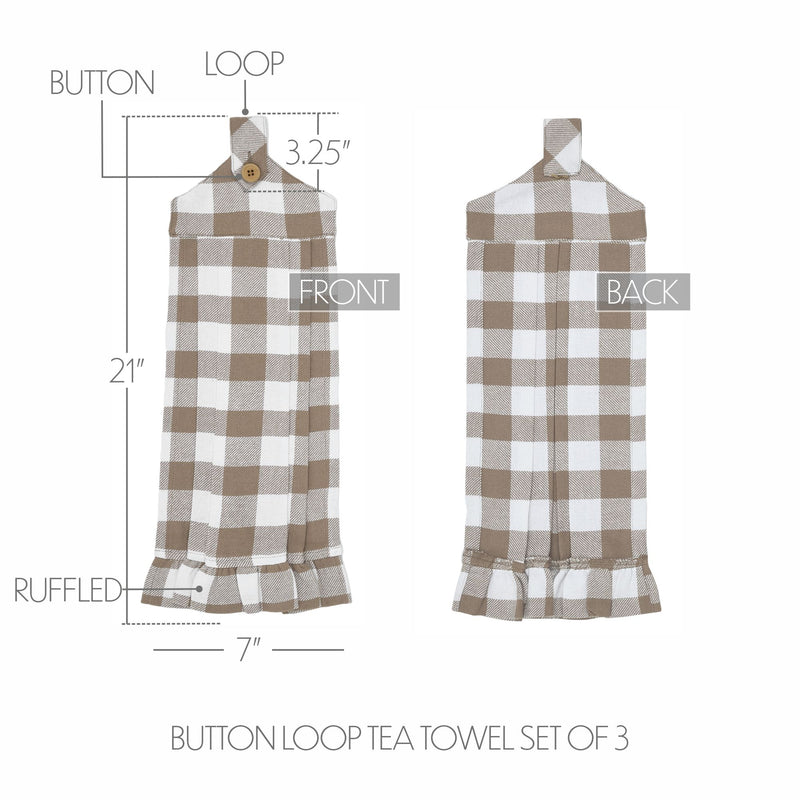 Annie Buffalo Check Portabella Button Loop Tea Towel Set of 3