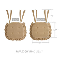 Burlap Natural Cotton Ruffled Farmhouse Rustic Chair Pad 15.5x17 - VHC Brands