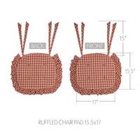 Burgundy Tan Ruffled Check Farmhouse Country Prim Chair Pad 15.5x17 - VHC Brands