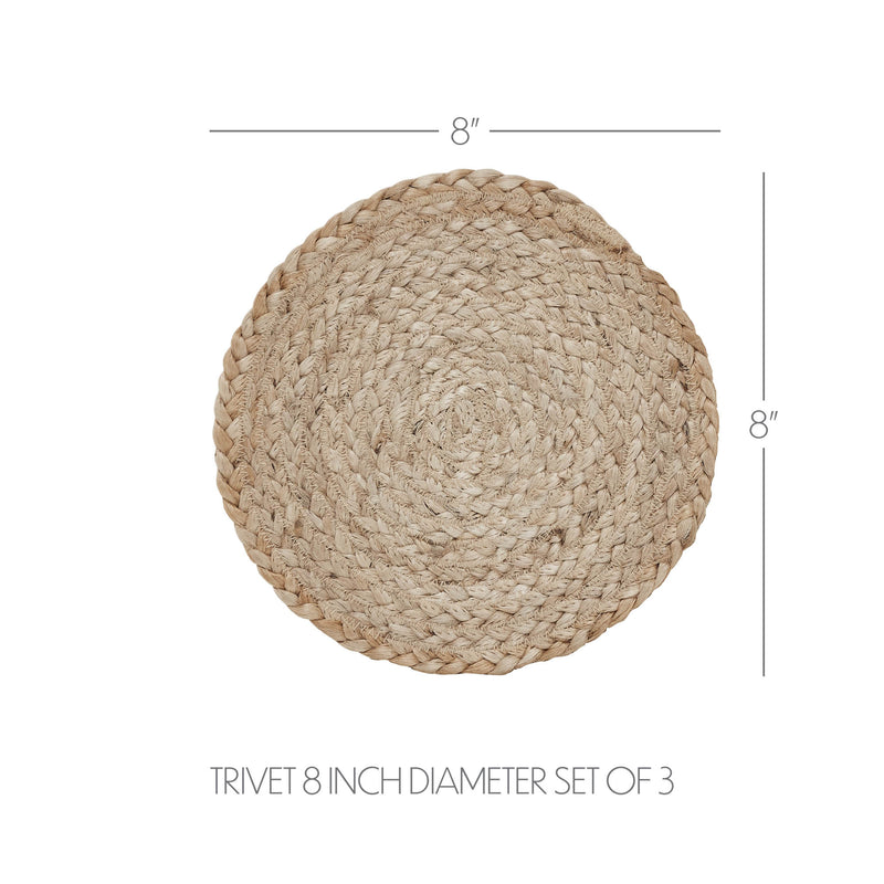 Natural Jute Trivet 8 inch Diameter Set of 3