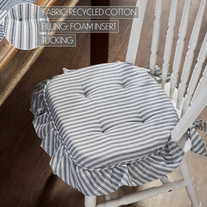 Sawyer Mill Blue Ticking Stripe Ruffled Chair Pad 16.5x18