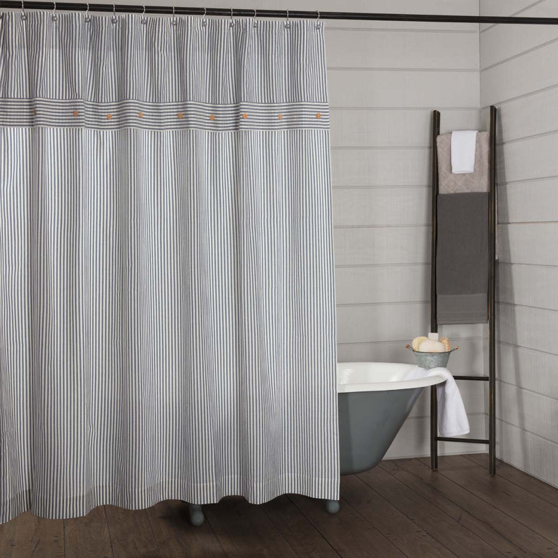 Farmhouse Ticking Blue Shower Curtain 72Lx72W